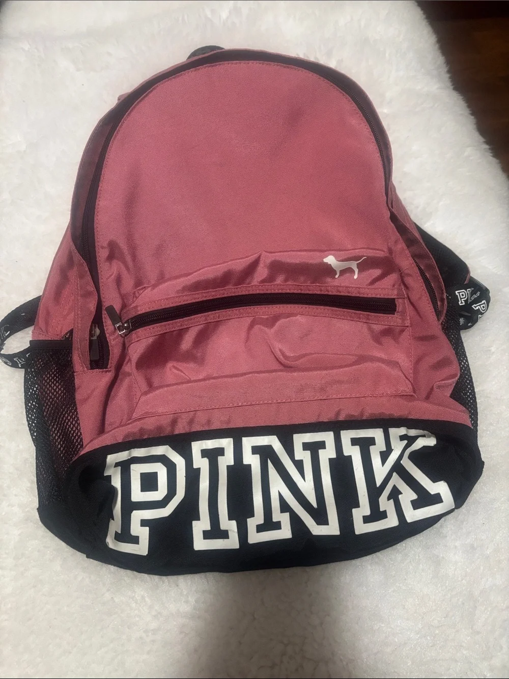 PINK Victoria's Secret Rose Pink & Black Logo Backpack